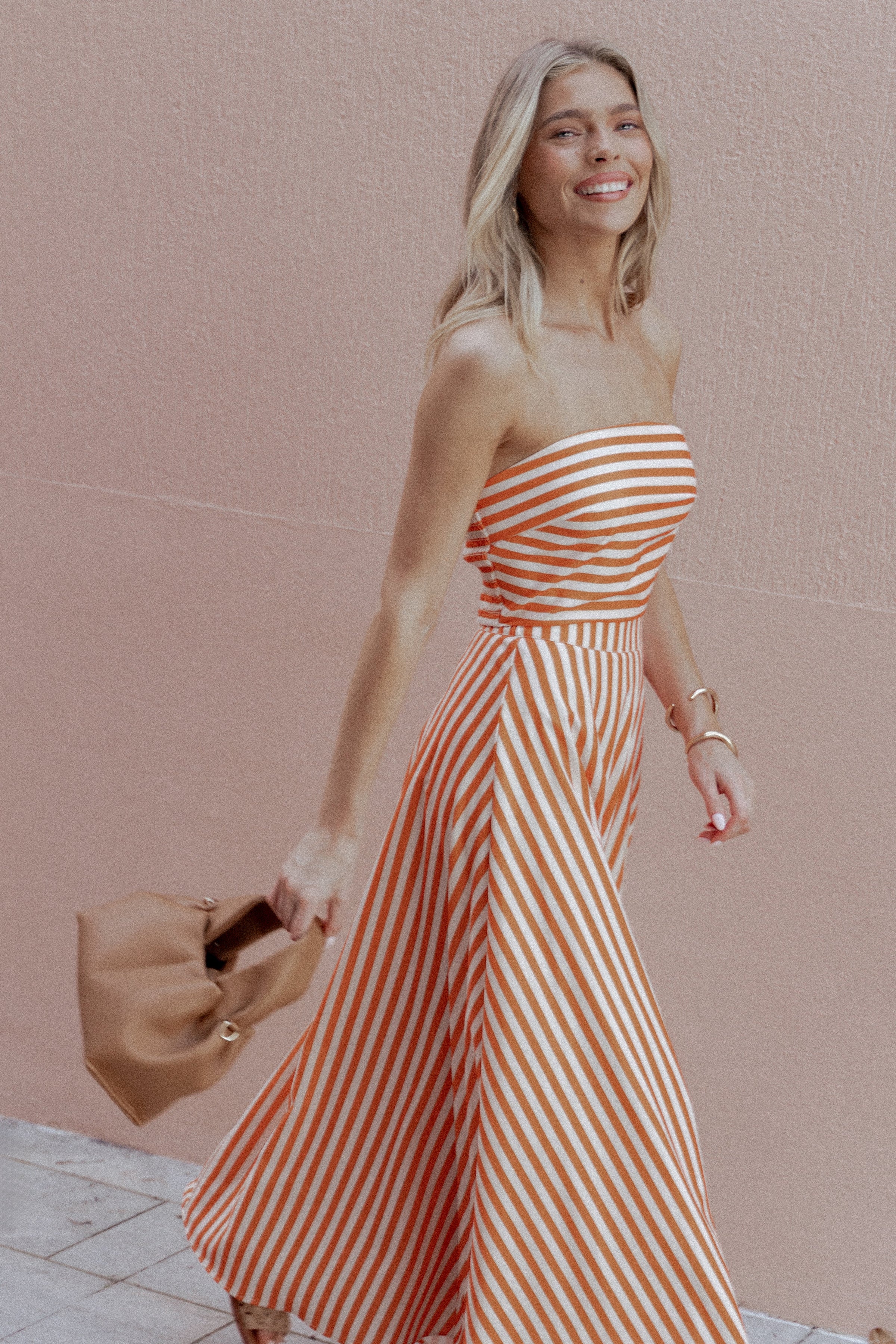 Serafina Two Piece Set - Orange Beige Stripe