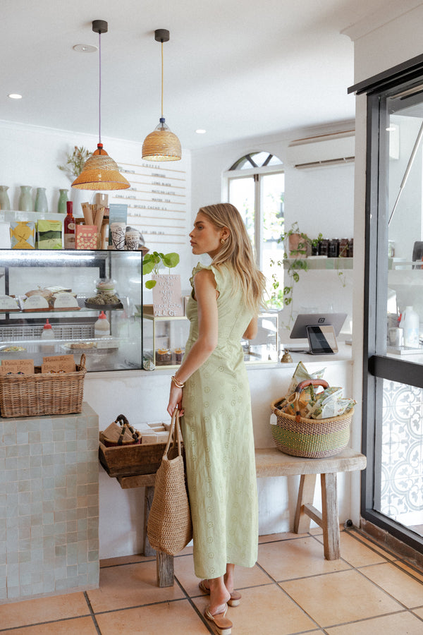 Ensley Flutter Sleeve Maxi Dress - Olive Green