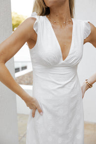 Ensley Flutter Sleeve Maxi Dress - White