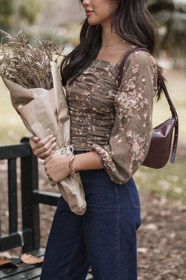 Maia Top - Olive Floral