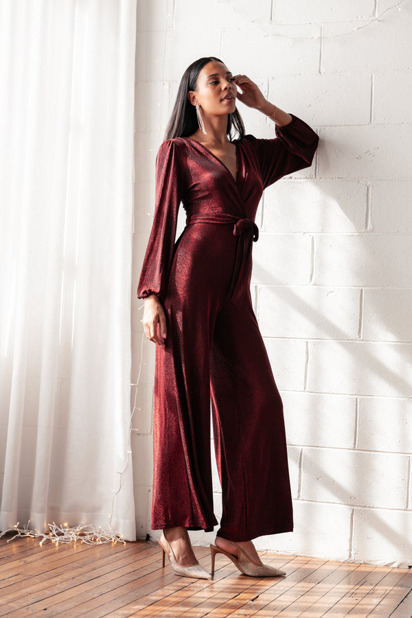 Nora Long Sleeve Jumpsuit - Red