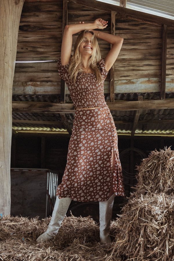 Zola Skirt Set - Brown Ditsy Floral