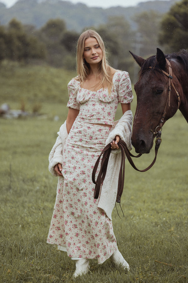 Annly Maxi Skirt - Red Floral