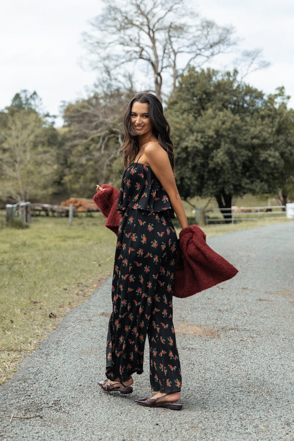 Jillian Plisse Jumpsuit - Black Rose