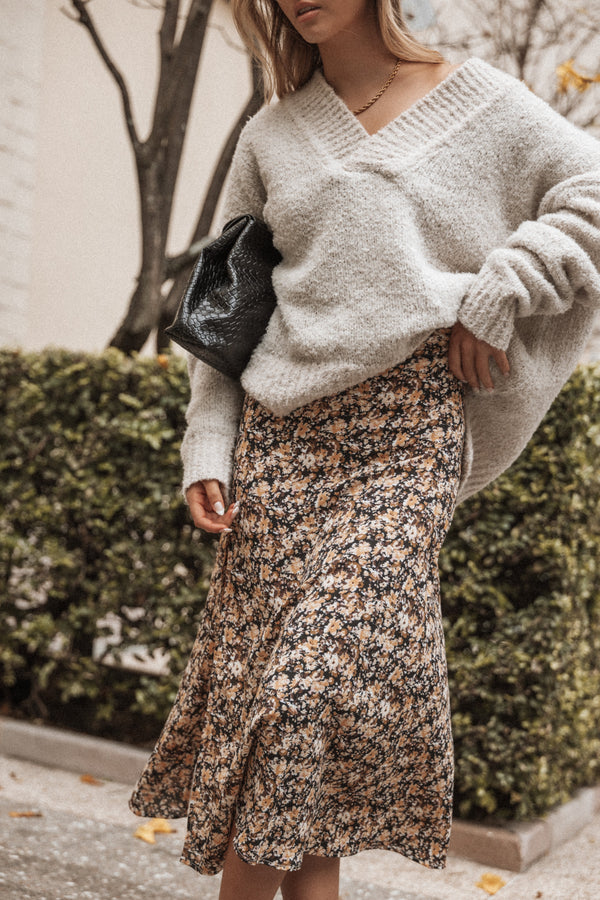 Willow Midi Skirt - Black Ditsy Floral