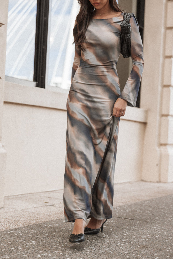 Pandora Long Sleeve Maxi Dress - Ombre Stripe