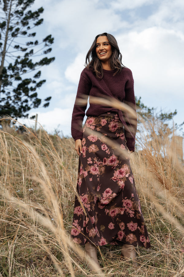 Vivie Midi Skirt - Chocolate Floral