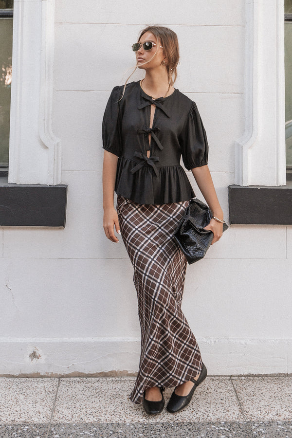 Sandra Midi Skirt - Brown Check