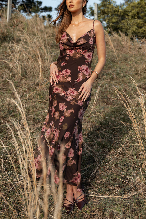 Enya Maxi Dress - Chocolate Floral