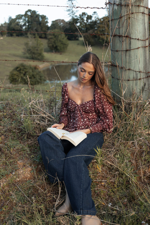 Darrie Long Sleeve Top - Burgundy Multi