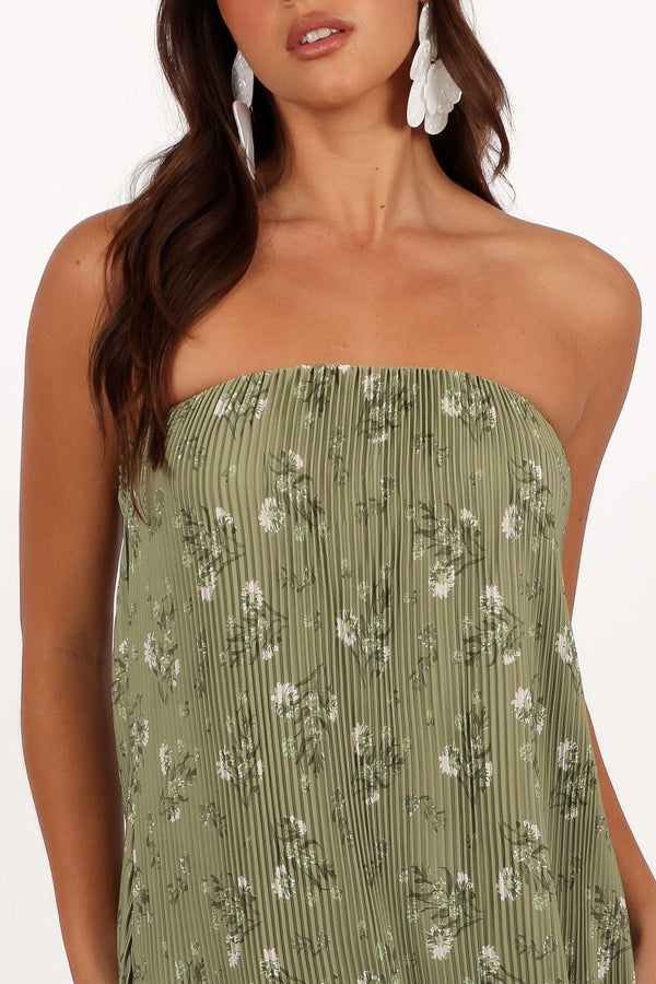 Sylvie Strapless Midi Dress - Sage Botanical