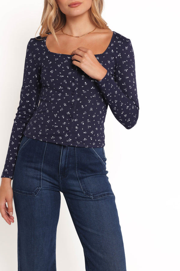 Keanu Long Sleeve Top - Navy Ditsy