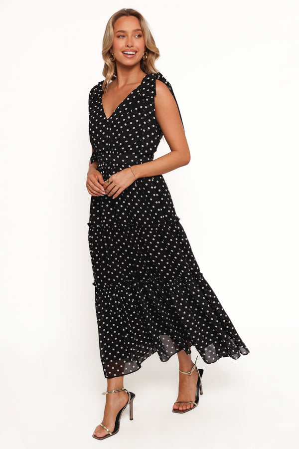 Ada Maxi Dress - Black Polka Dot