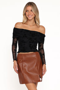 Aerin Off Shoulder Mesh Top - Black