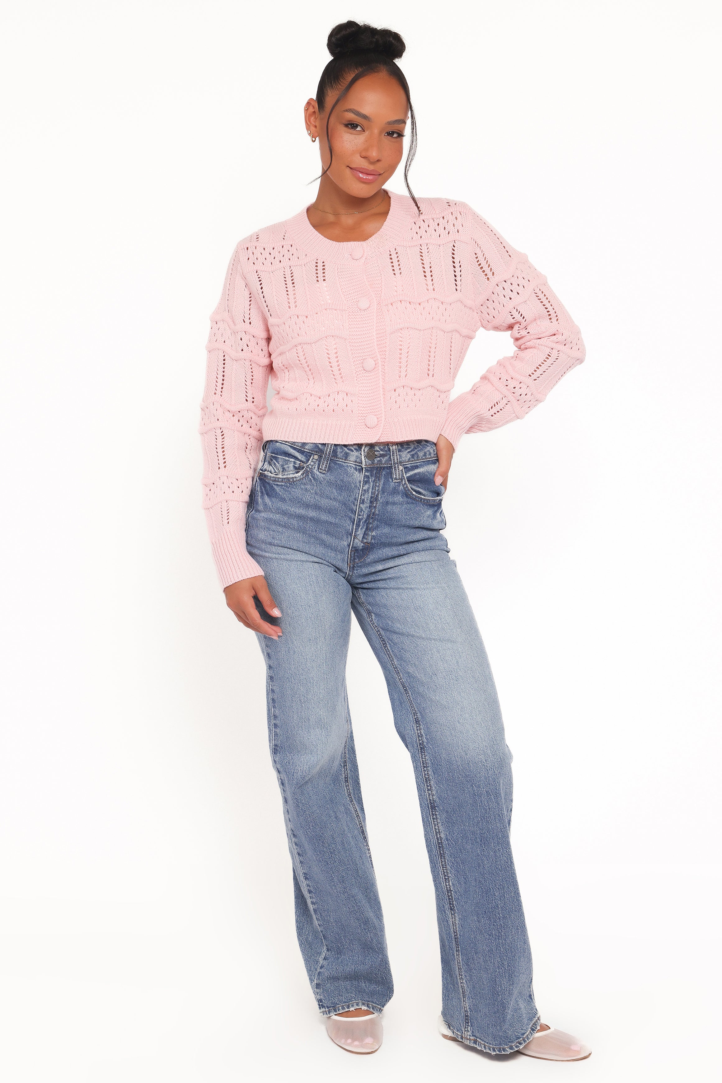 Aidy Crop Button Front Cardigan - Pink