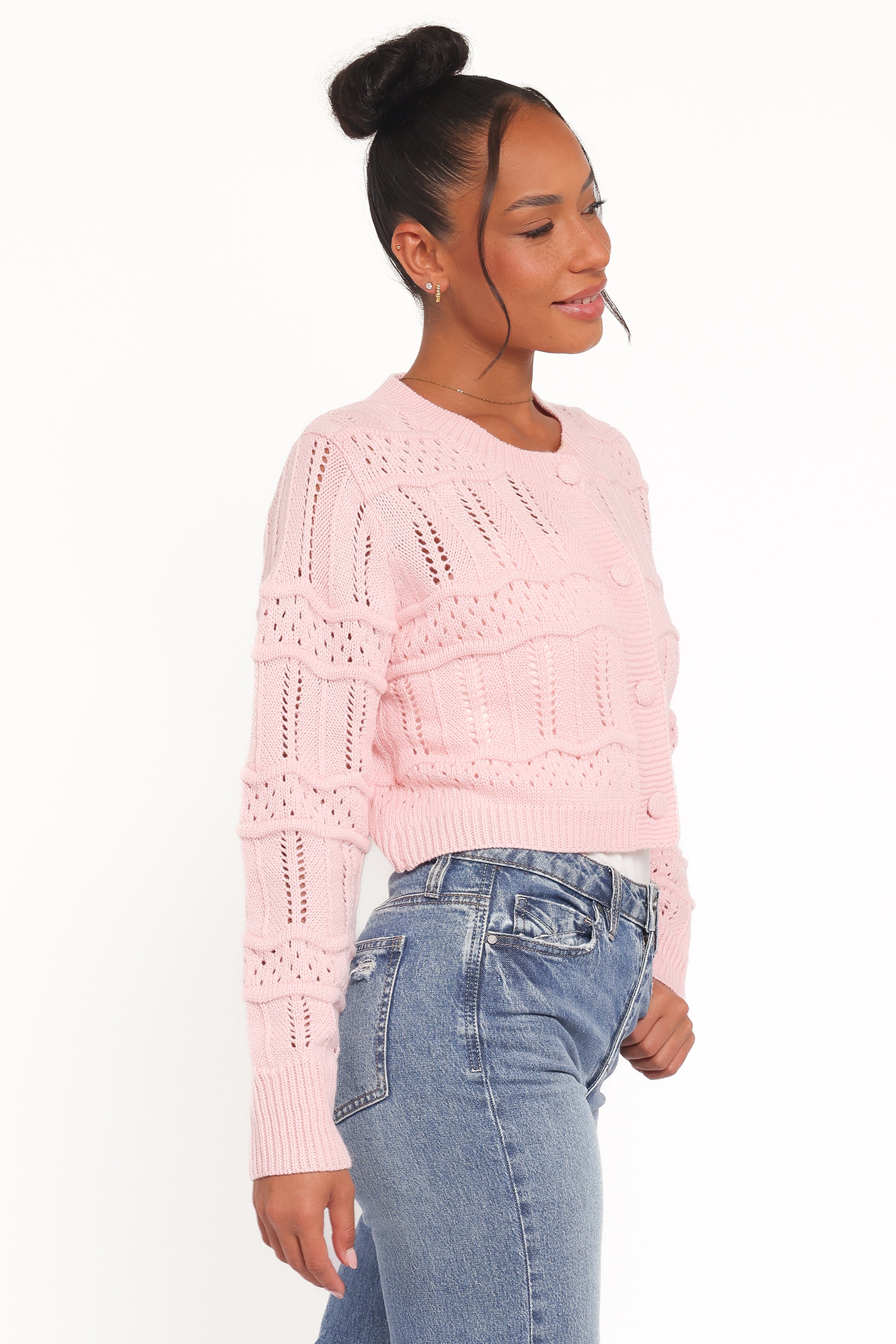 Aidy Crop Button Front Cardigan - Pink