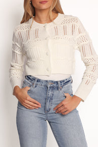 Aidy Crop Button Front Cardigan - White