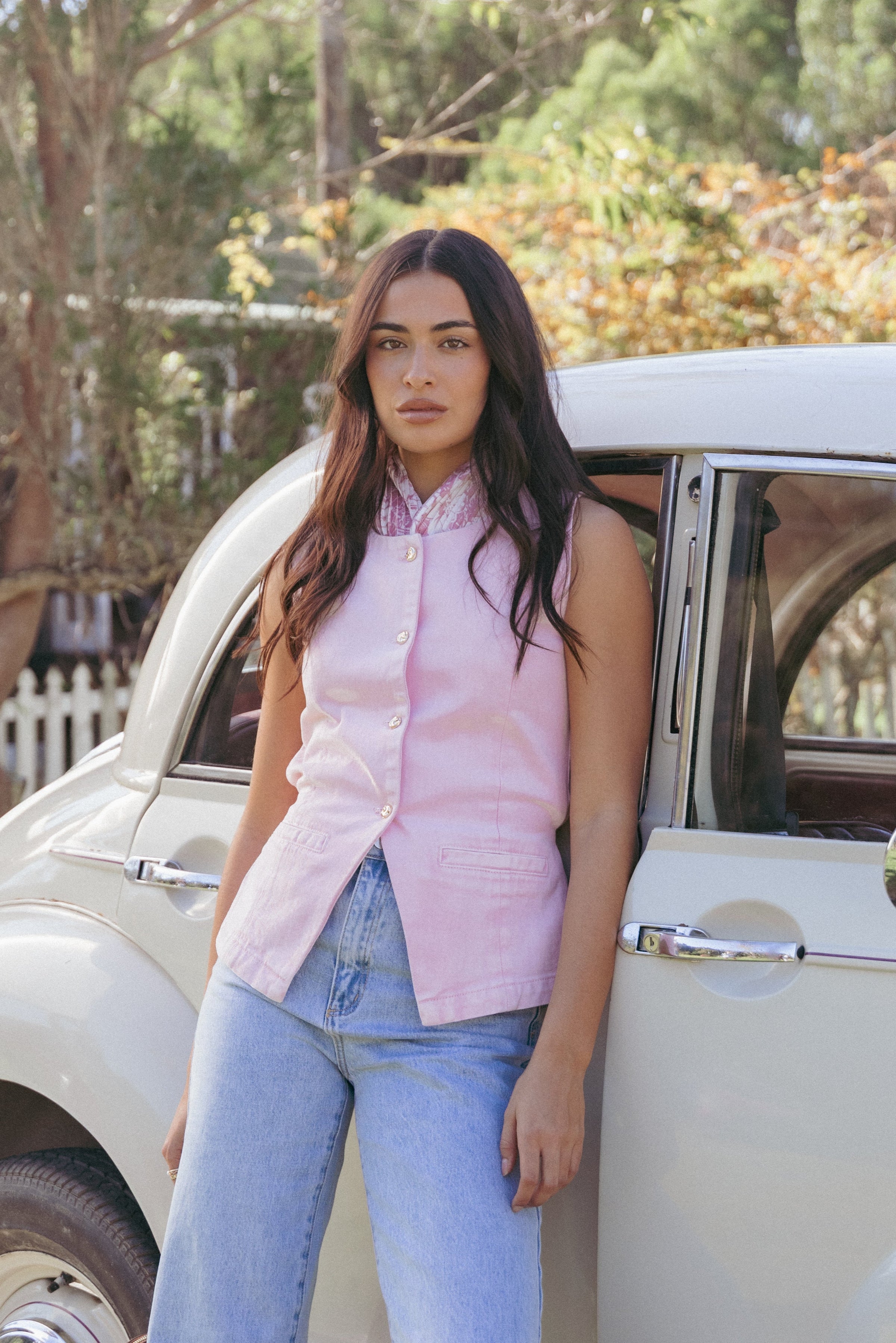 Ailis Denim Vest Top - Dusty Pink