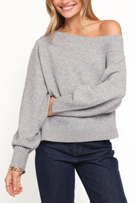 Ailis Off Shoulder Sweater - Grey
