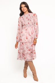 Alamea Long Sleeve Midi Dress - Pink Floral