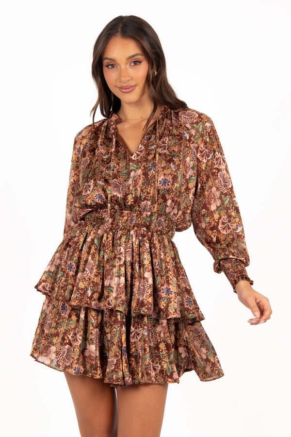 Alby Long Sleeve Mini Dress - Chocolate Brown