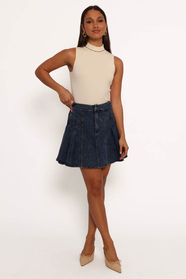 Alek Pleated Mini Skirt - Mid Wash Denim