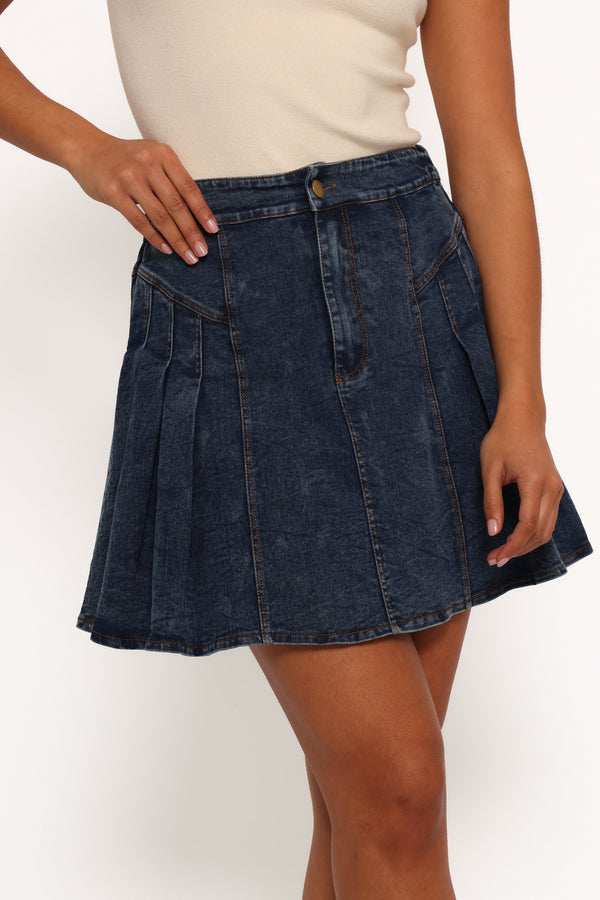 Alek Pleated Mini Skirt - Mid Wash Denim