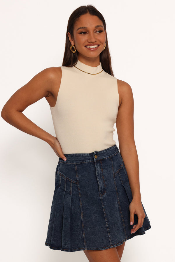 Alek Pleated Mini Skirt - Mid Wash Denim