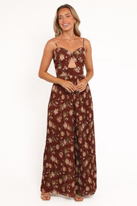 Alice Wide Leg Jumpsuit - Brown Floral