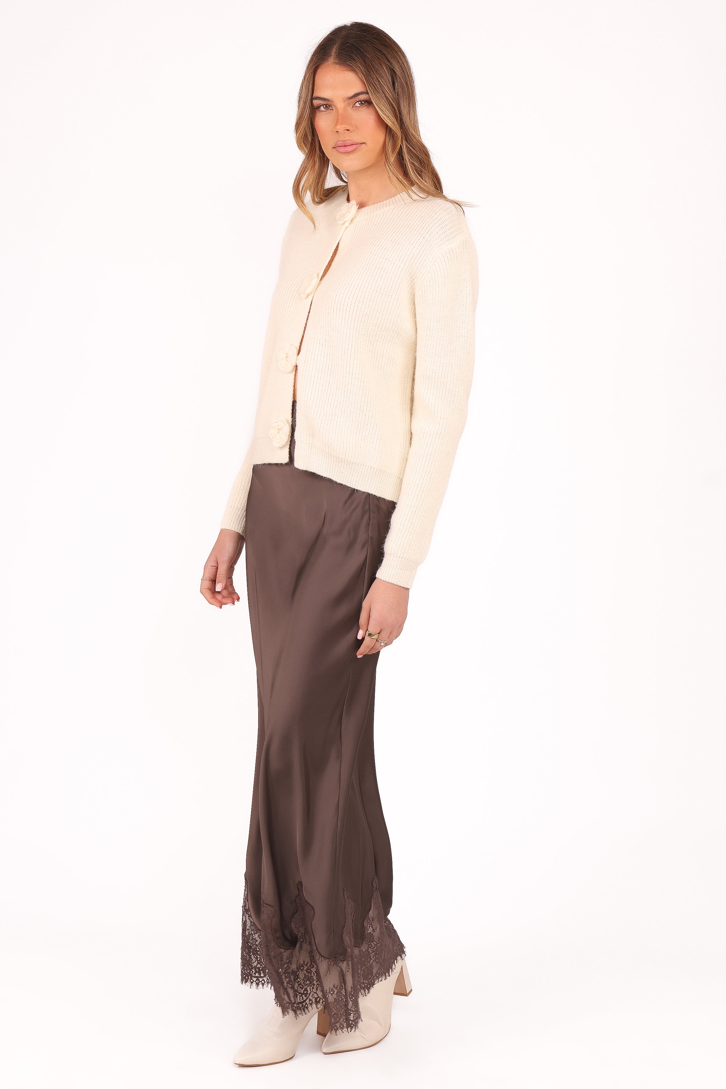 Alira Lace Trim Midi Skirt - Brown