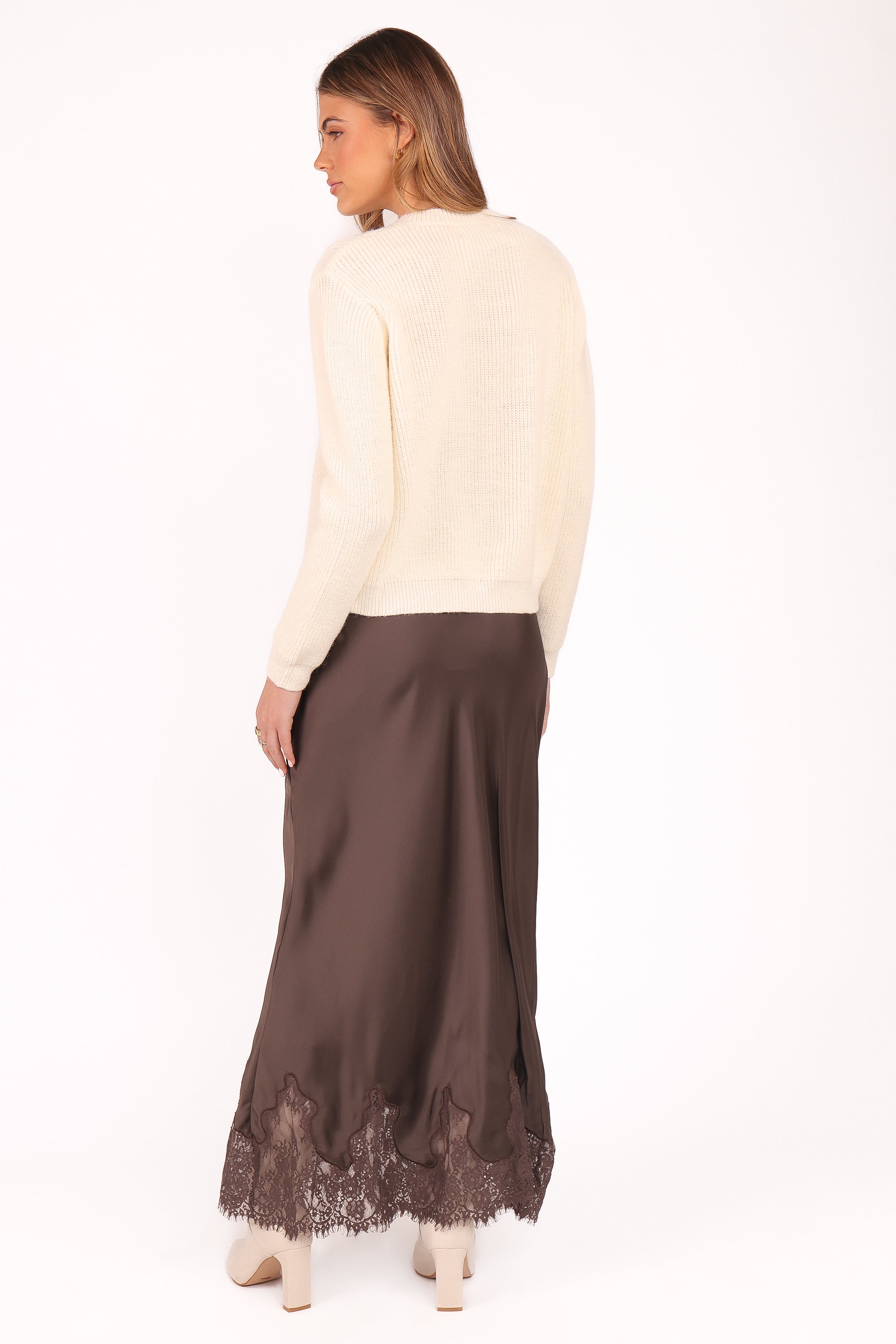 Alira Lace Trim Midi Skirt - Brown