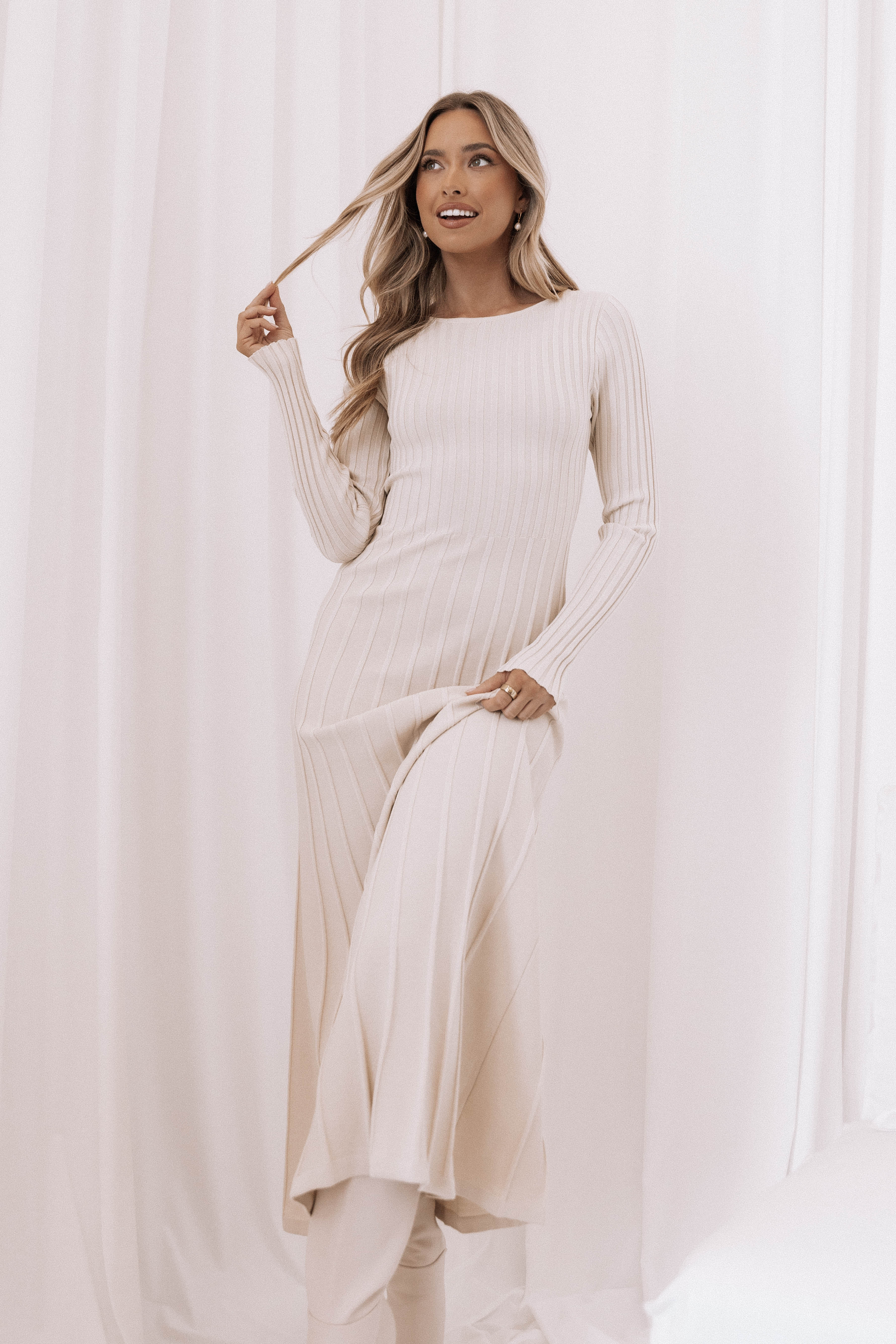 Alison Long Sleeve Maxi Dress Cream XL Petal Pup