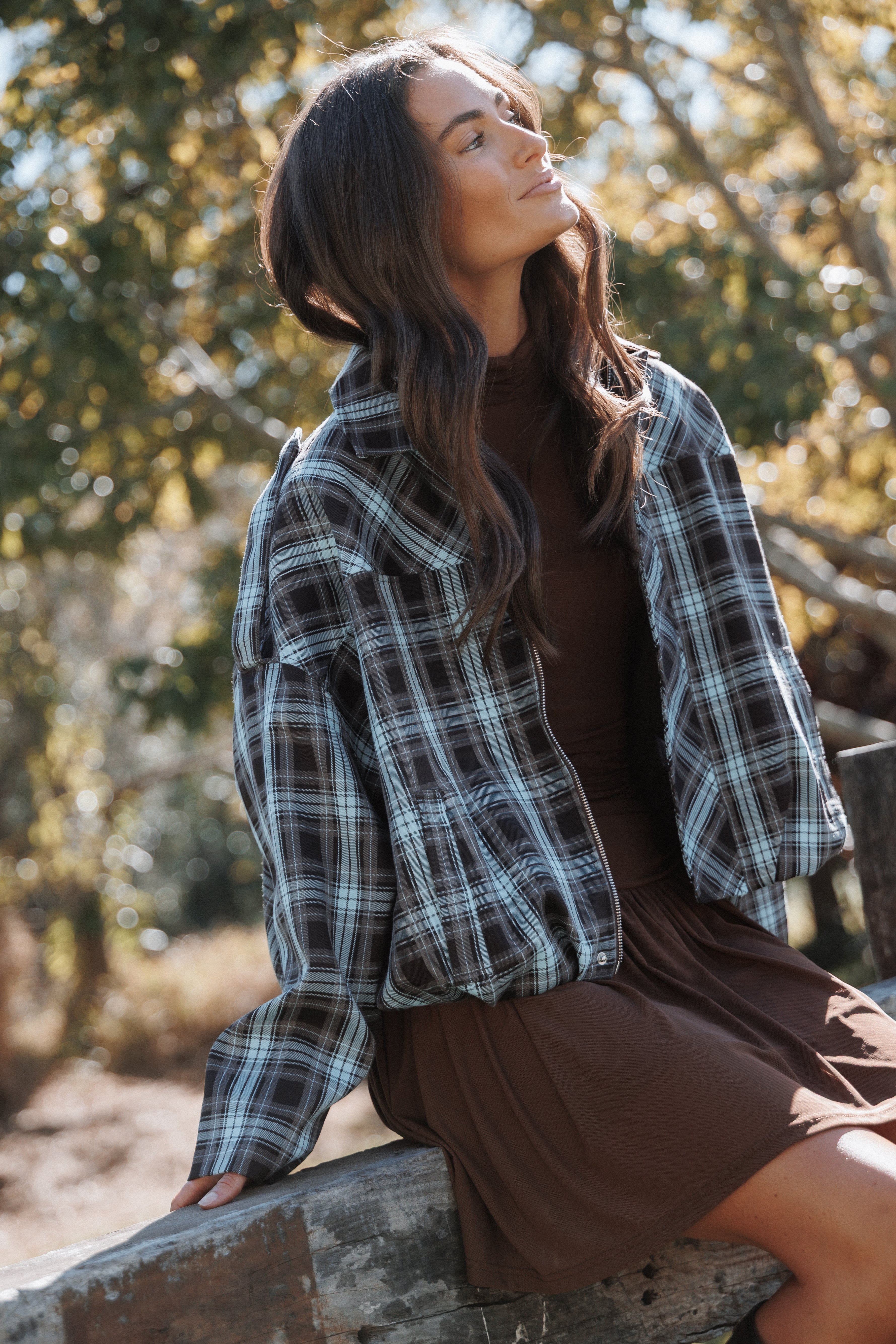 Bindy Bomber - Choc/Blue Plaid