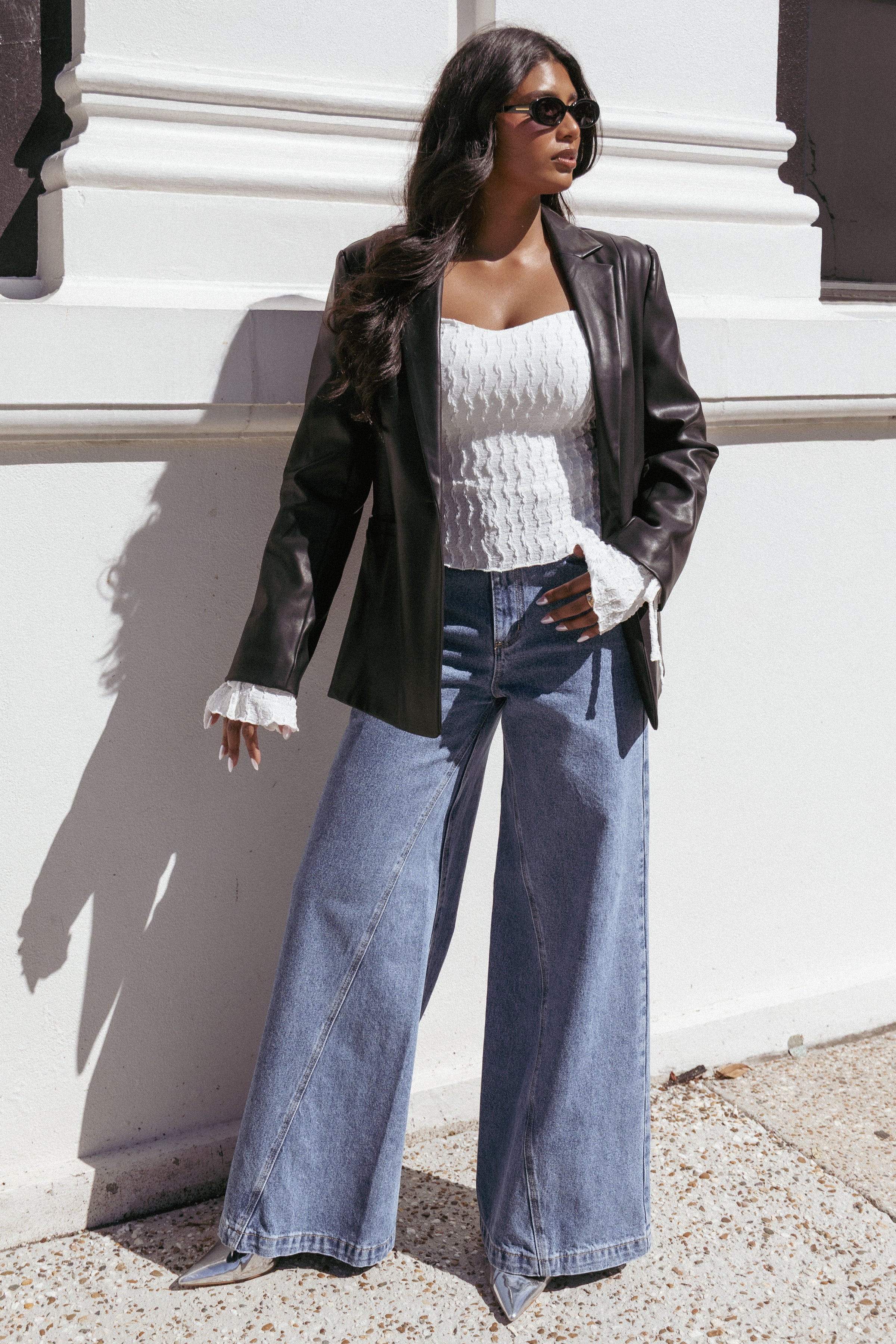 Jamie Faux Leather Blazer - Black