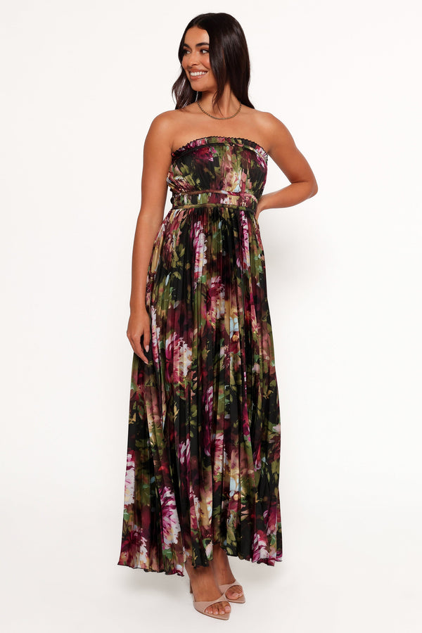 Angelique Strapless Maxi Dress - Grey Blurred Floral