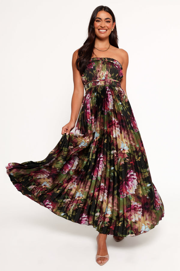 Angelique Strapless Maxi Dress - Grey Blurred Floral