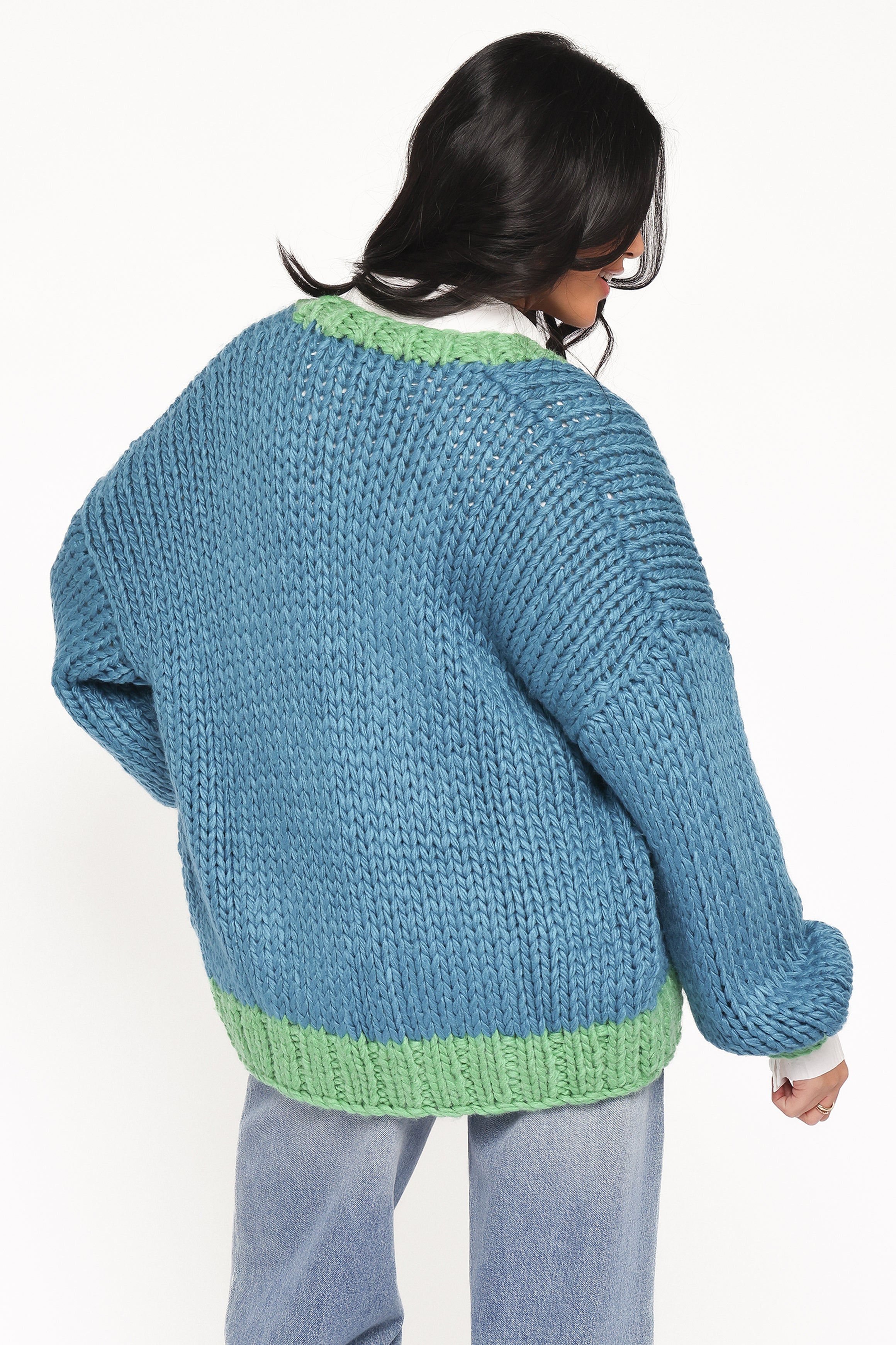 Anige Contrast Trim Cardigan - Blue/Green