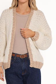 Anige Contrast Trim Cardigan - Cream