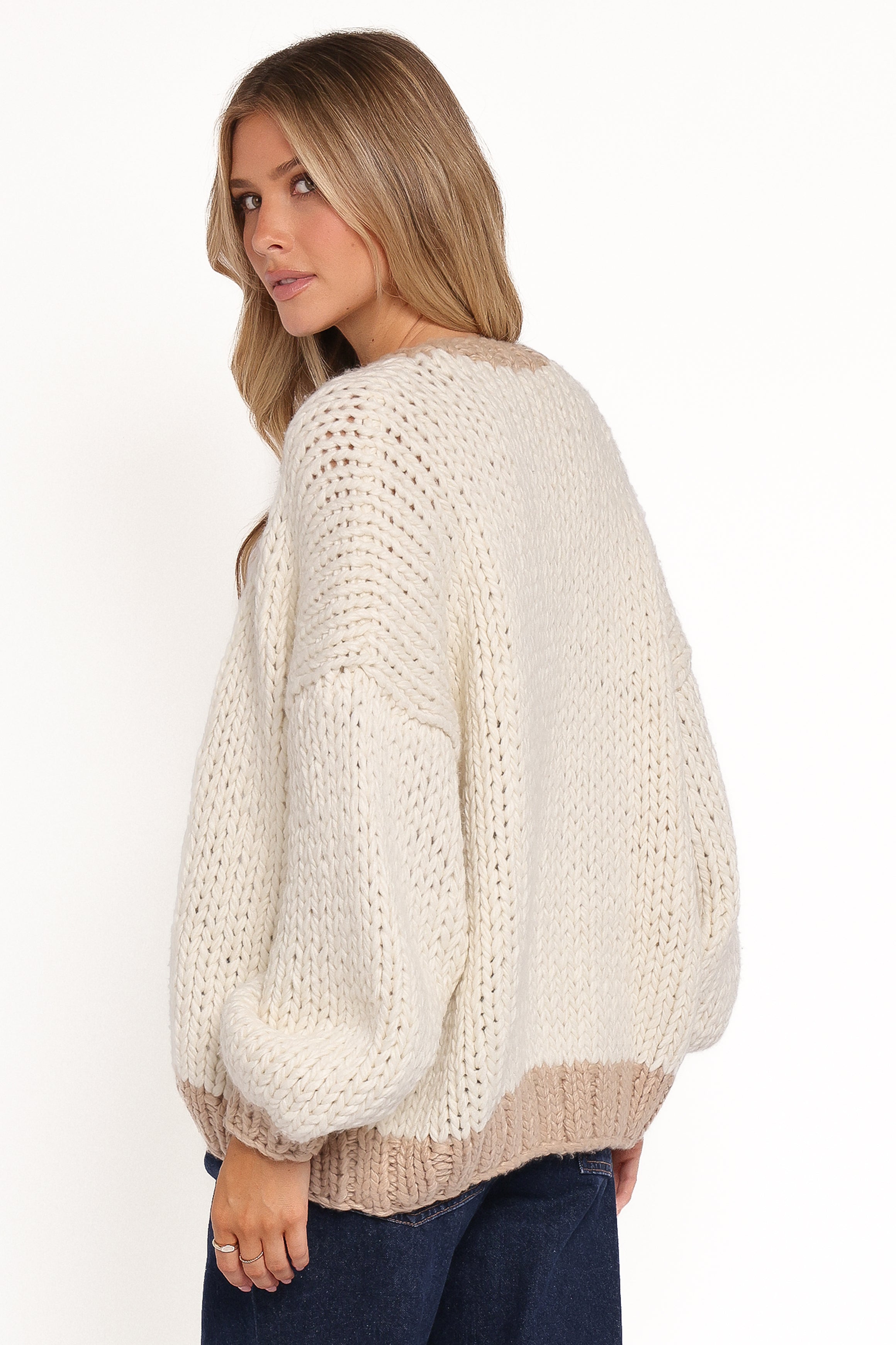 Anige Contrast Trim Cardigan - Cream