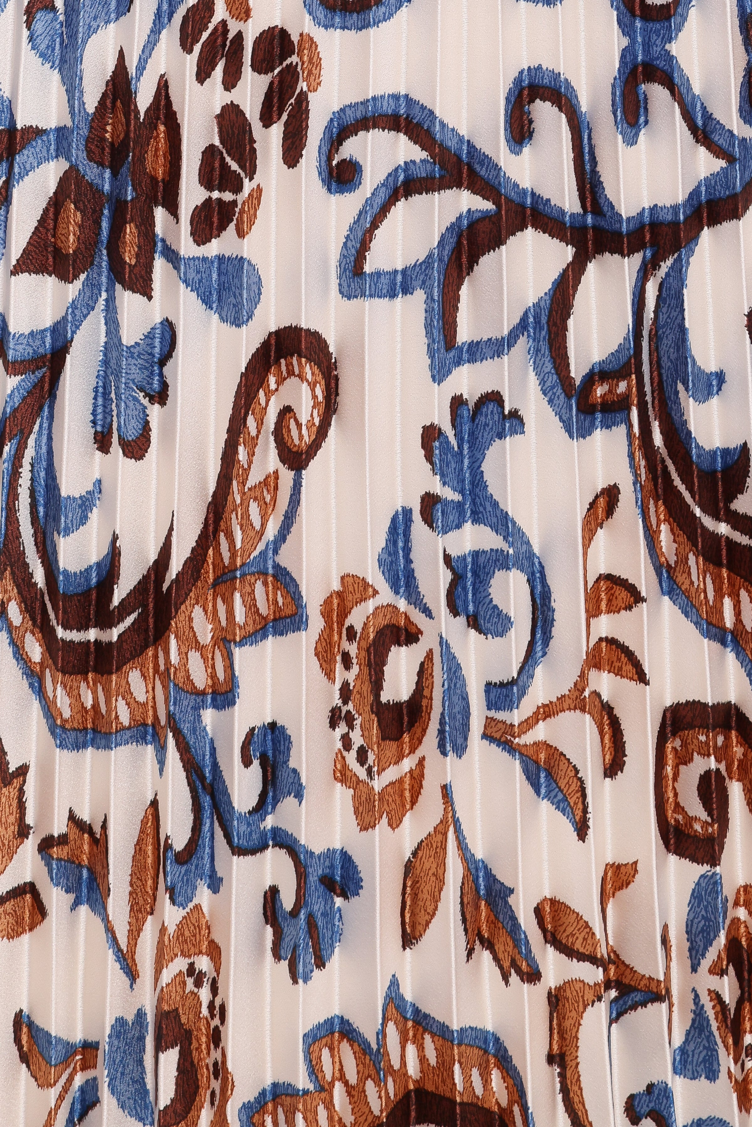 Aoife Pleated Midi Skirt - Ivory Brown Blue