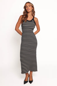 Arabella Knit Dress - Black Beige Stripe
