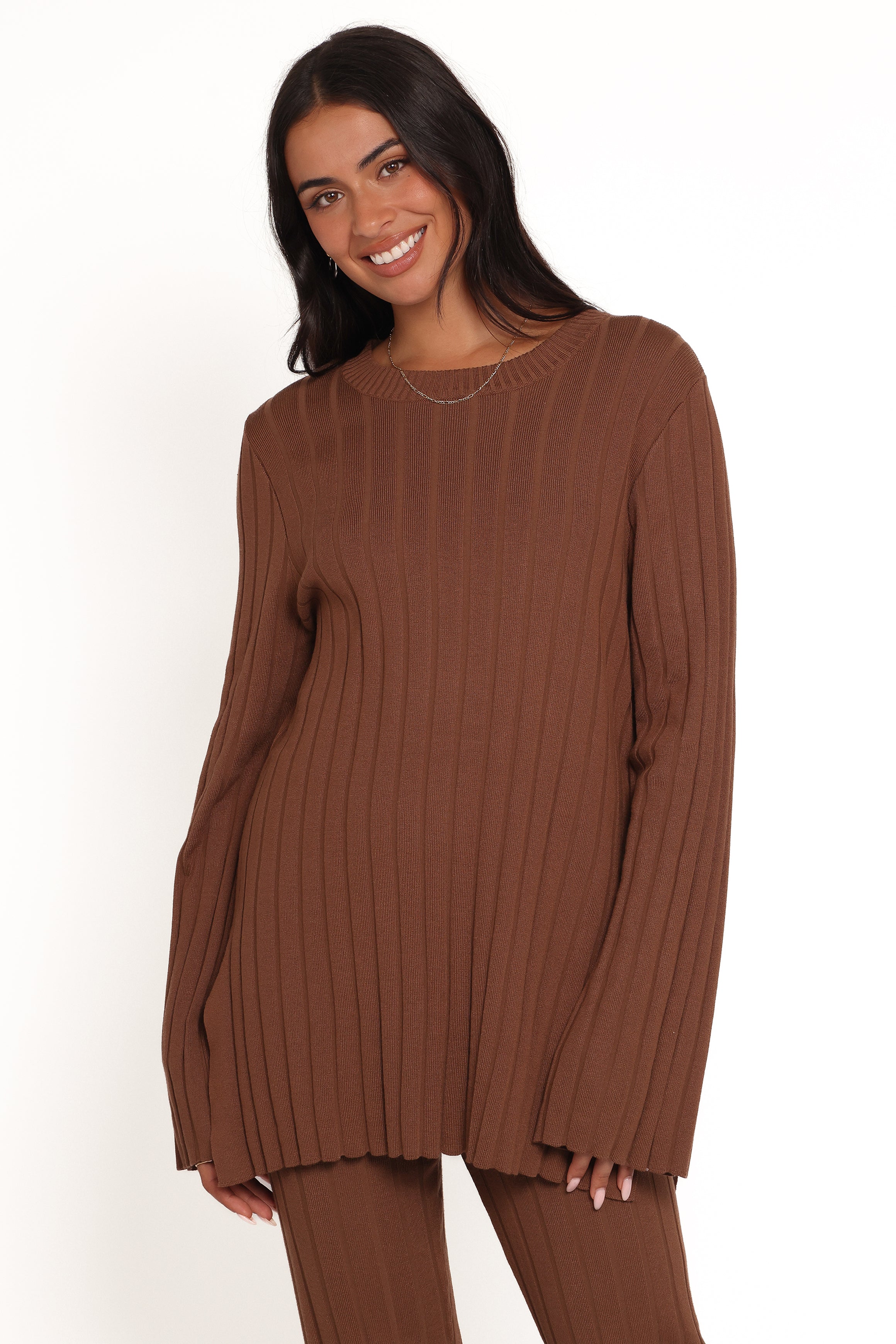 Silvie Long Sleeve Knitted Set - Chocolate