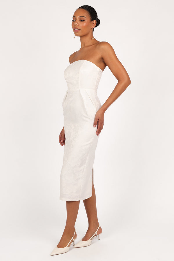 Avah Strapless Midi Dress - White