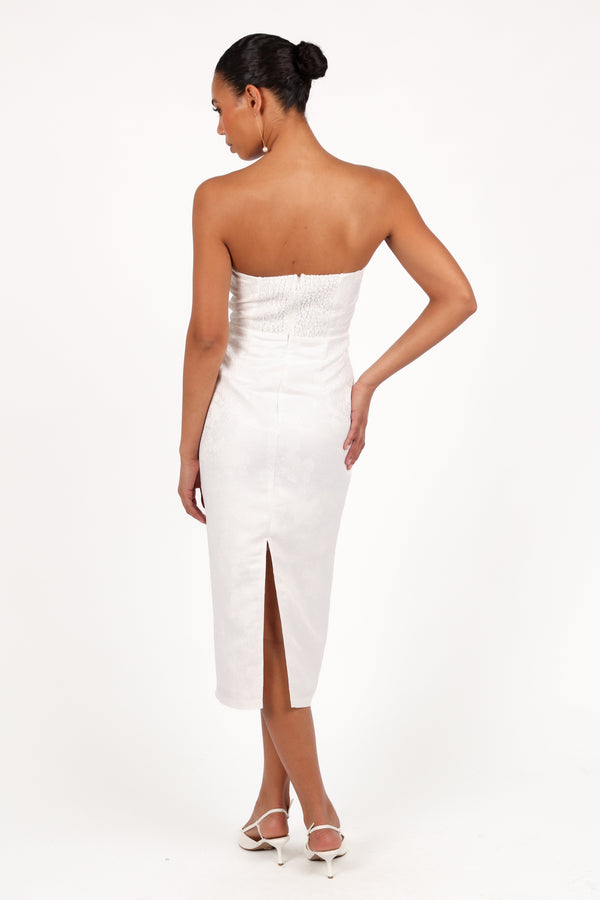 Avah Strapless Midi Dress - White