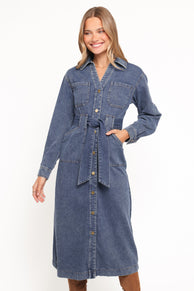 Ballina Long Sleeve Midi Dress - Blue Denim