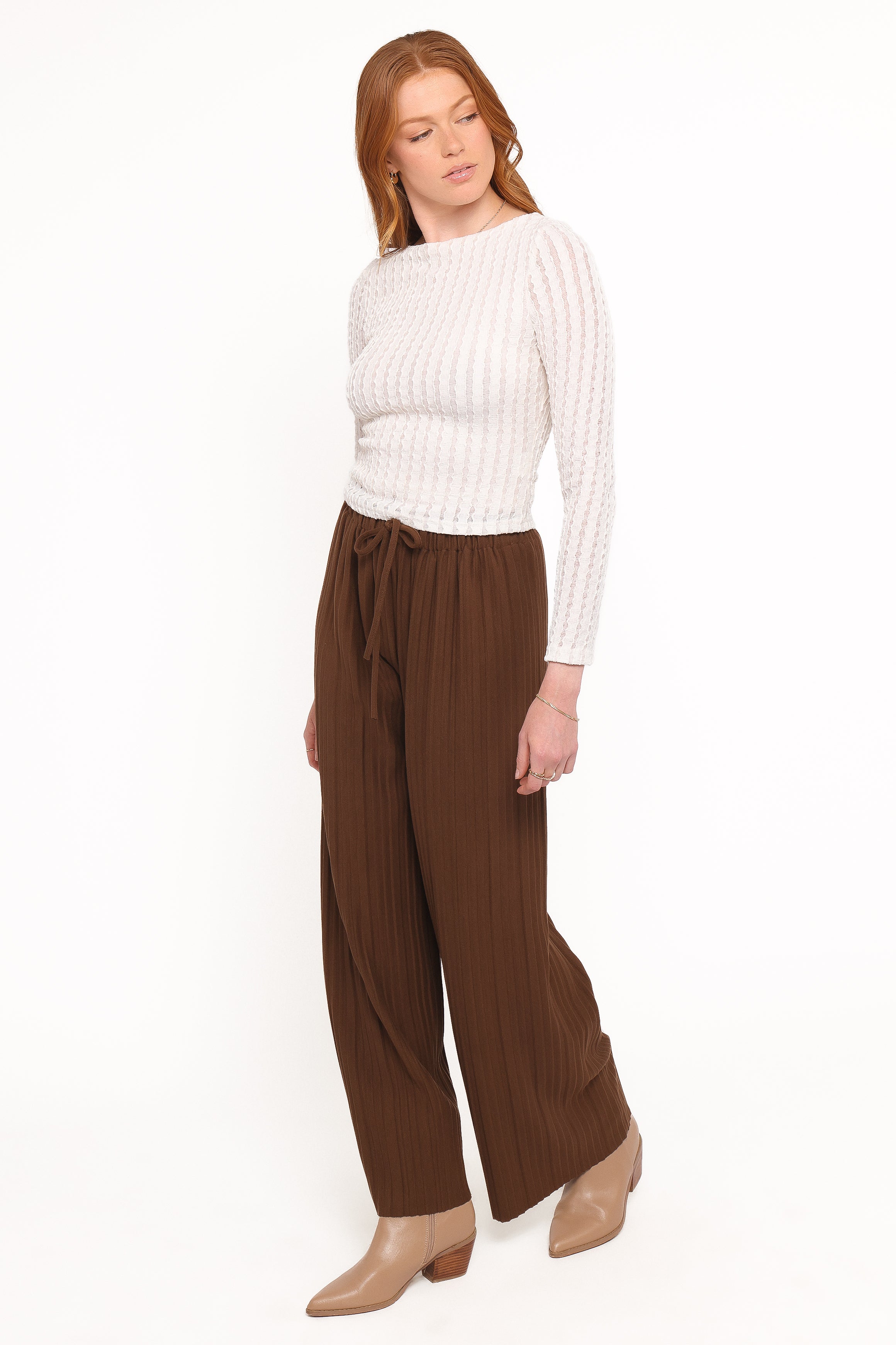 Davis Pleated Knit Pant - Brown
