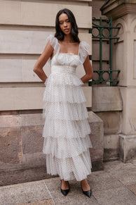 Belle Maxi Dress - Cream Polka Dot