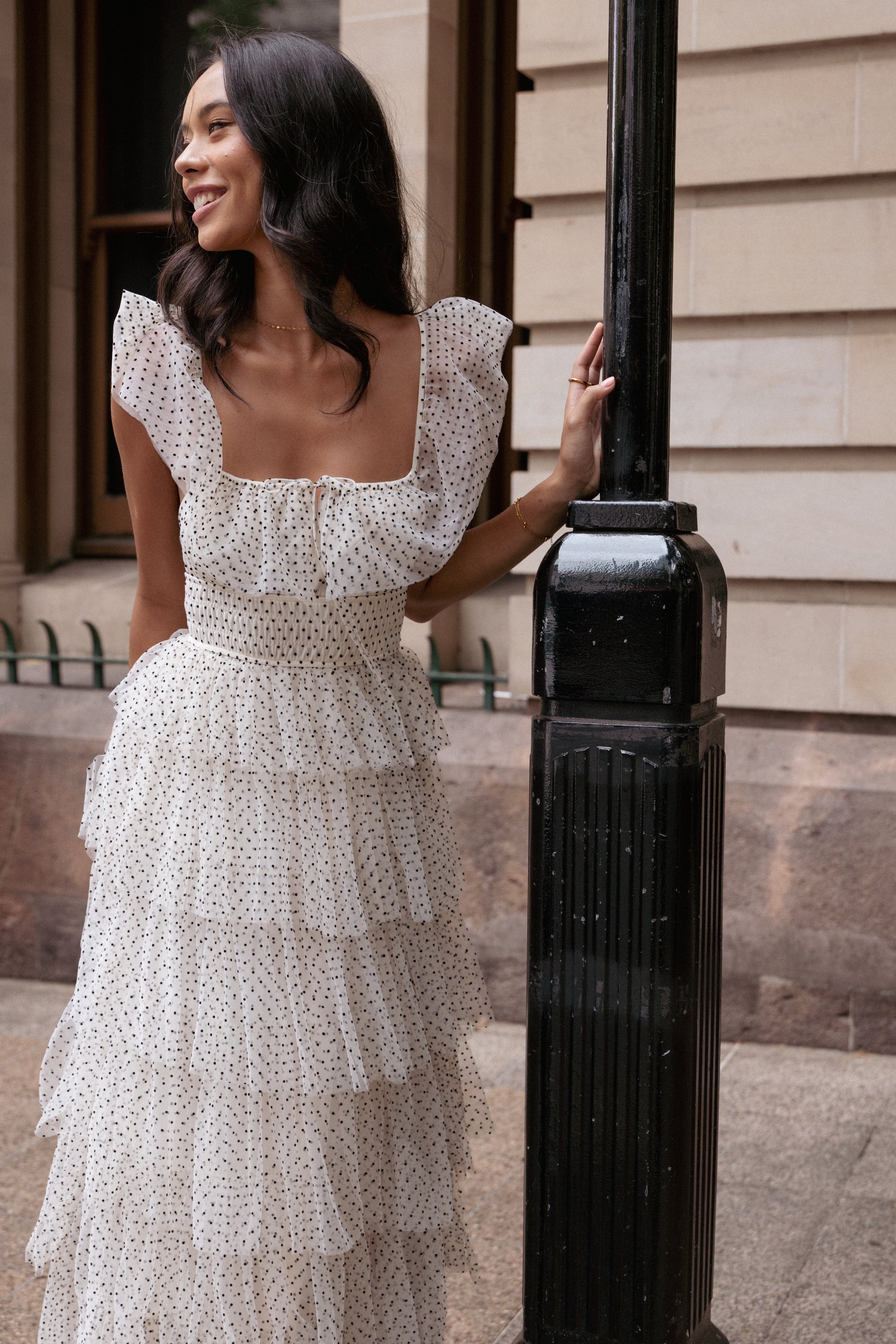 Belle Maxi Dress - Cream Polka Dot