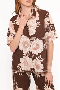 Bernadine Short Sleeve Shirt - Brown Floral
