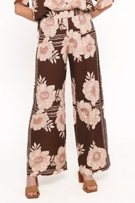 Bernadine Wide Leg Pant - Brown Floral